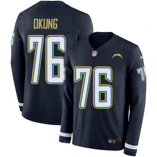 Nike Chargers #76 Russell Okung Navy Blue Team Color Men Stitched NFL Limited Therma Long Sleeve Jersey